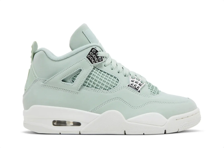 Air Jordan 4 Sneakers - Mint Green & White with Metallic Details
