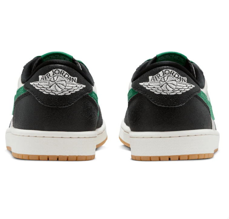 Air Jordan Low-Top Sneakers - Black, White & Green with Gum Sole