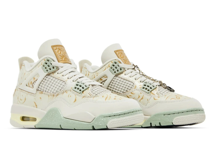 Air Jordan 4 Sneakers - Ivory, Mint & Gold Details