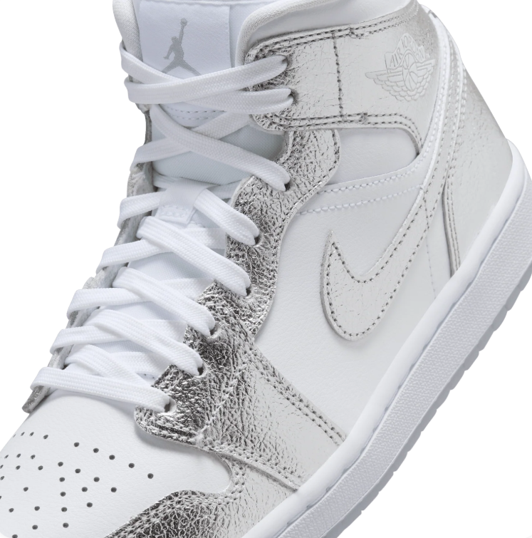 Air Jordan 1 Mid Sneakers - White & Metallic Silver