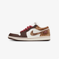 Air Jordan 1 Low Sneakers - Brown & Cream with Patterned Accents