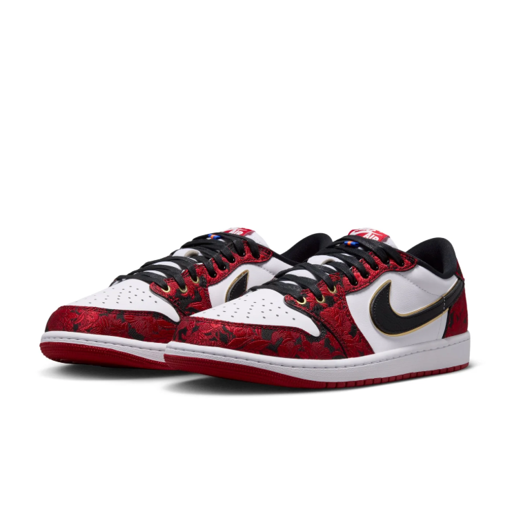 Air Jordan 1 Low OG Sneakers - Red Floral, White & Black