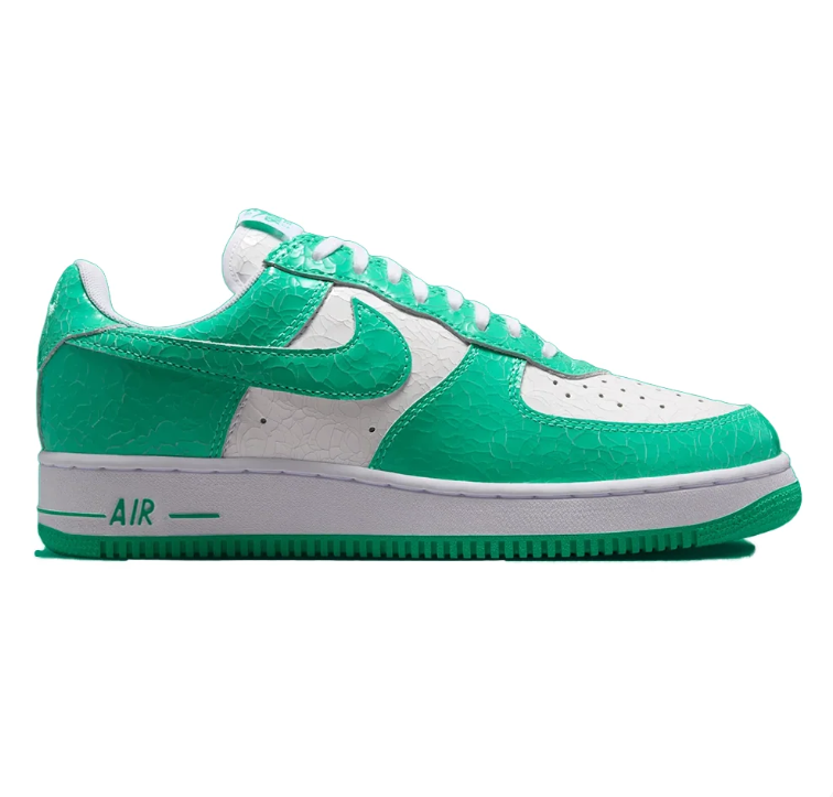 Nike Air Force 1 Low Sneakers - Green & White with Crackle Texture
