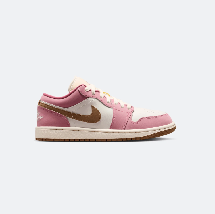 Air Jordan 1 Low Sneakers - Pink & Cream with Brown Swoosh