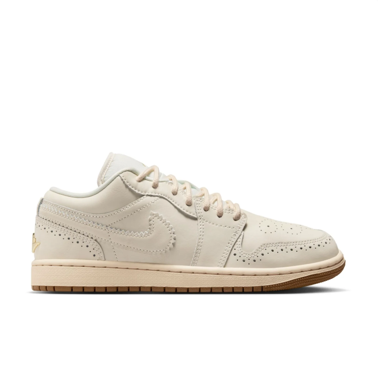 Air Jordan 1 Low Sneakers - Cream with Gum Sole & Gold-Tone Details