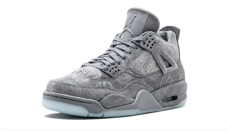 Air Jordan 4 Sneakers - Textured Gray with Icy Blue Sole