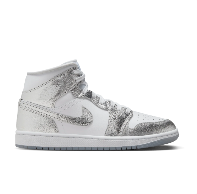 Air Jordan 1 Mid Sneakers - White & Metallic Silver