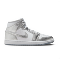 Air Jordan 1 Mid Sneakers - White & Metallic Silver