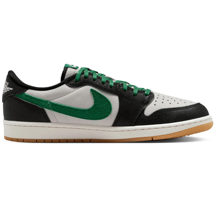 Air Jordan Low-Top Sneakers - Black, White & Green with Gum Sole