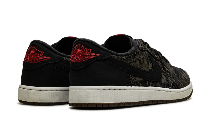 Air Jordan Low-Top Sneakers - Black Graphic & Red Accents