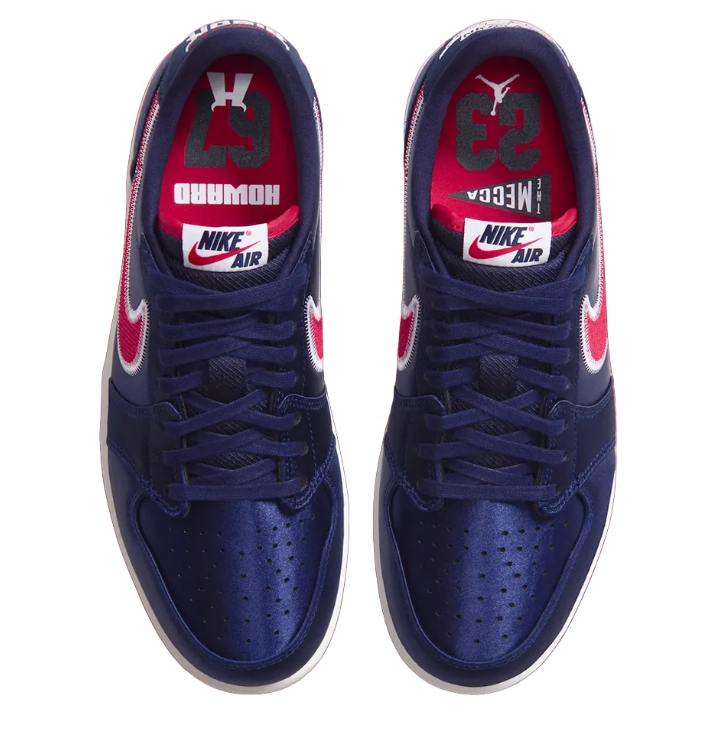 Air Jordan 1 Low Sneakers - Navy & Red with White Stitching