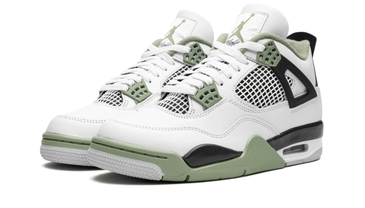 Air Jordan 4 Sneakers - White, Sage Green & Black