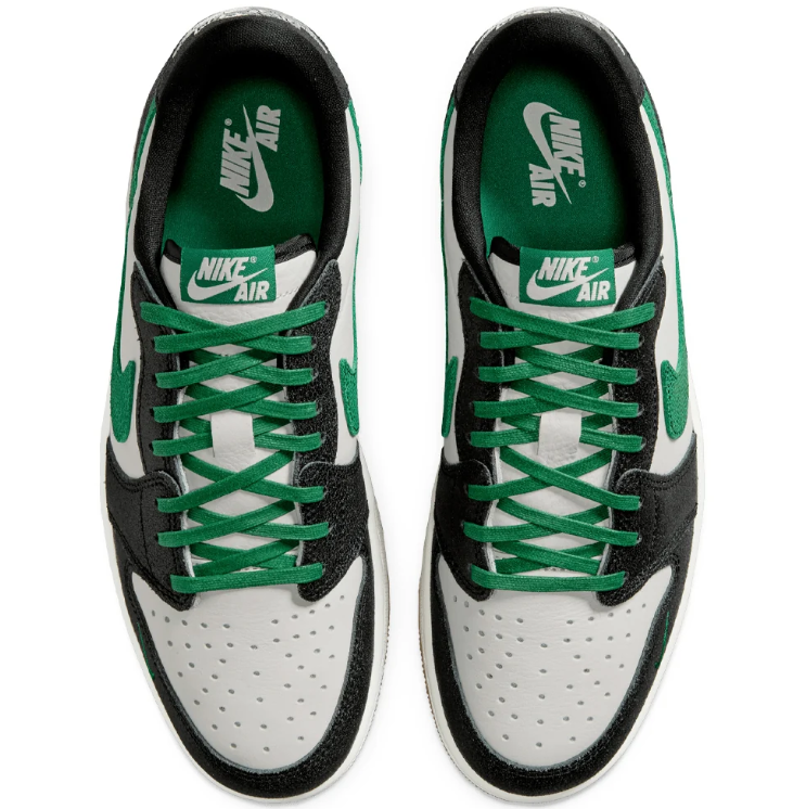 Air Jordan Low-Top Sneakers - Black, White & Green with Gum Sole
