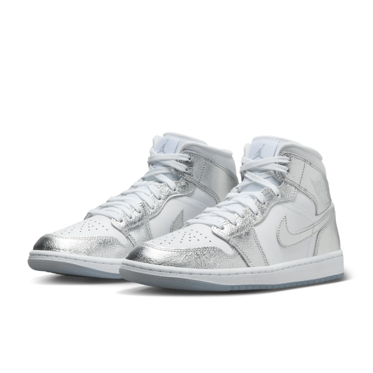 Air Jordan 1 Mid Sneakers - White & Metallic Silver