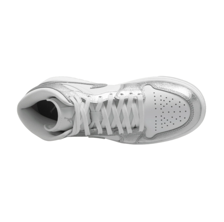 Air Jordan 1 Mid Sneakers - White & Metallic Silver
