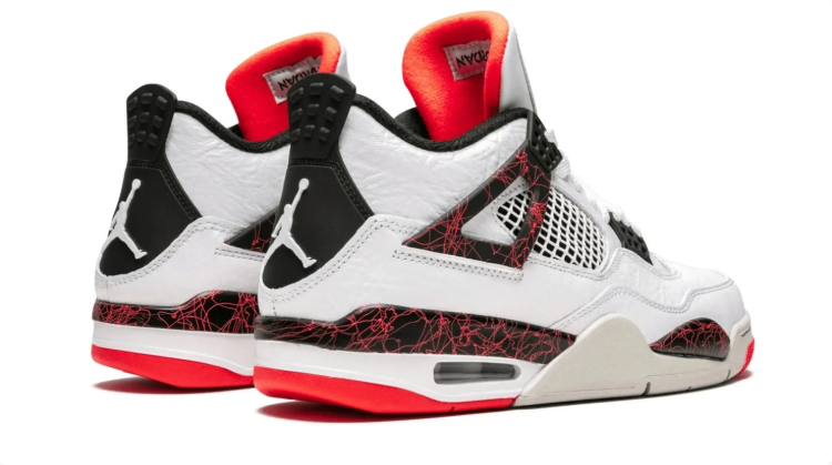 Air Jordan 4 Sneakers - White & Black with Red Crackle Details