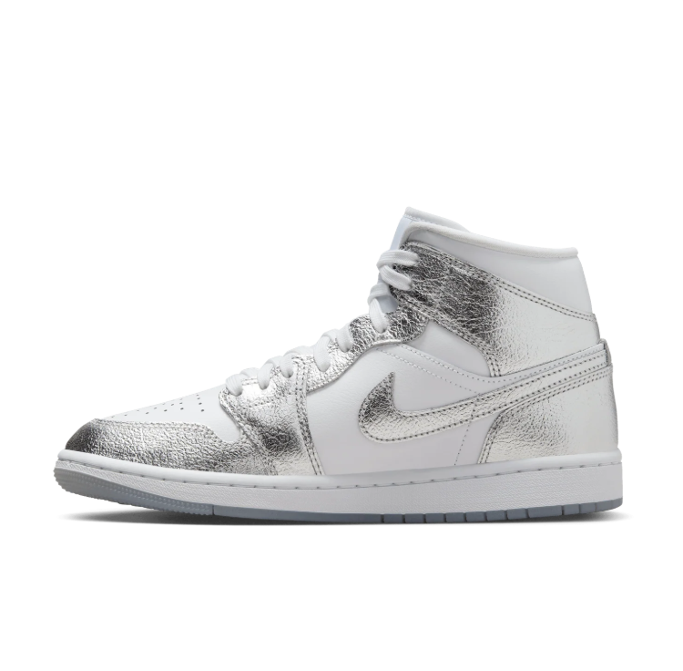 Air Jordan 1 Mid Sneakers - White & Metallic Silver