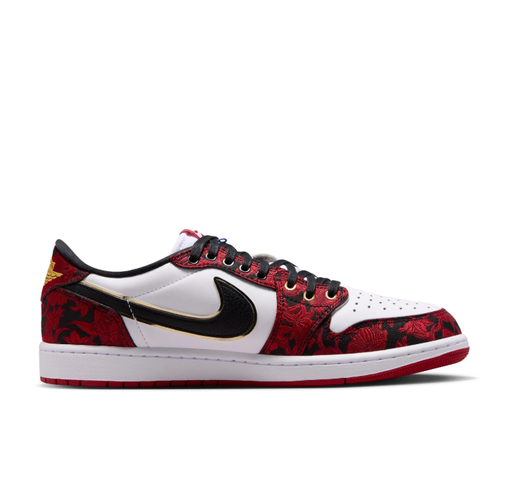 Air Jordan 1 Low OG Sneakers - Red Floral, White & Black