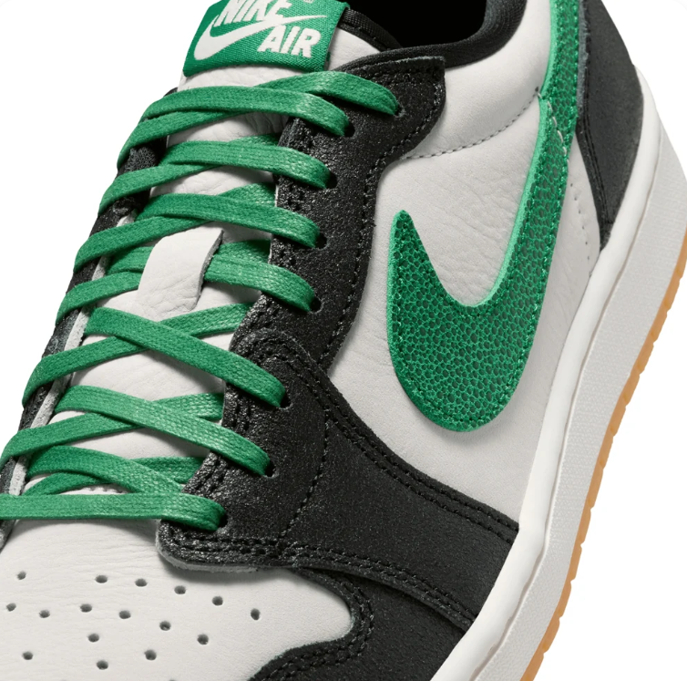 Air Jordan Low-Top Sneakers - Black, White & Green with Gum Sole