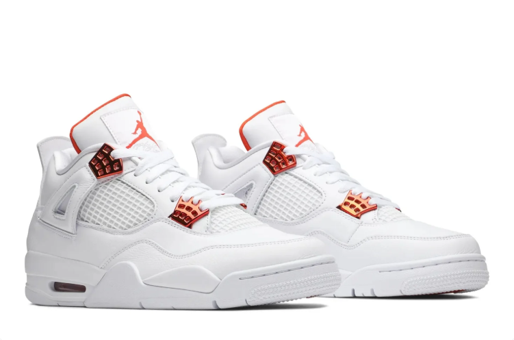 Air Jordan 4 Sneakers - White with Metallic Accents