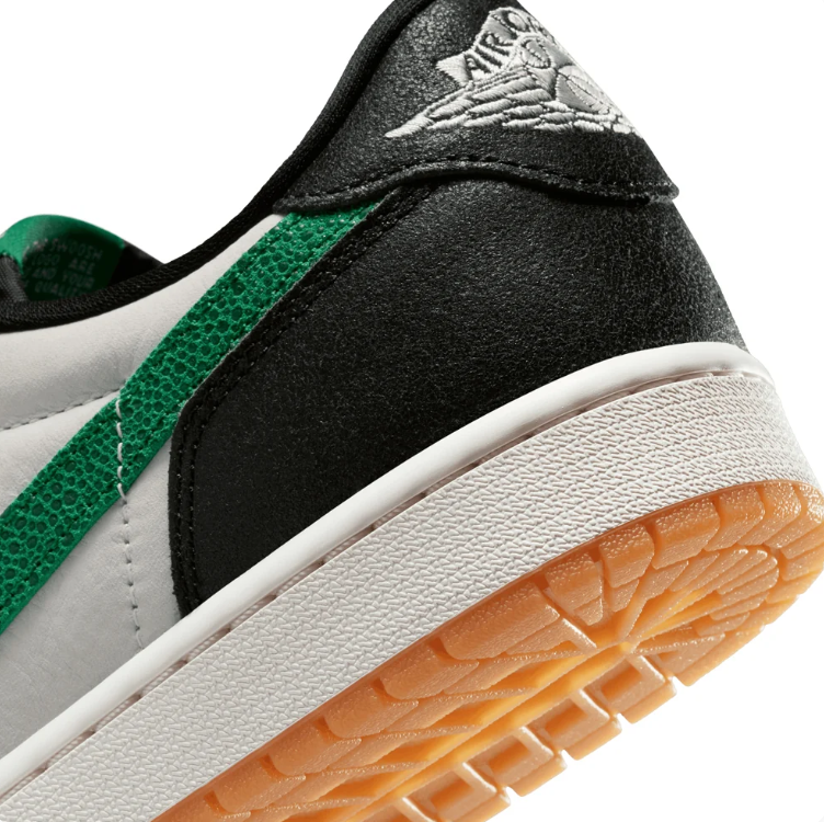 Air Jordan Low-Top Sneakers - Black, White & Green with Gum Sole