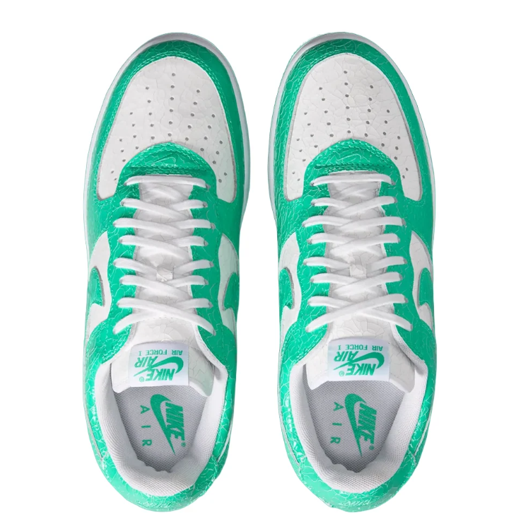 Nike Air Force 1 Low Sneakers - Green & White with Crackle Texture