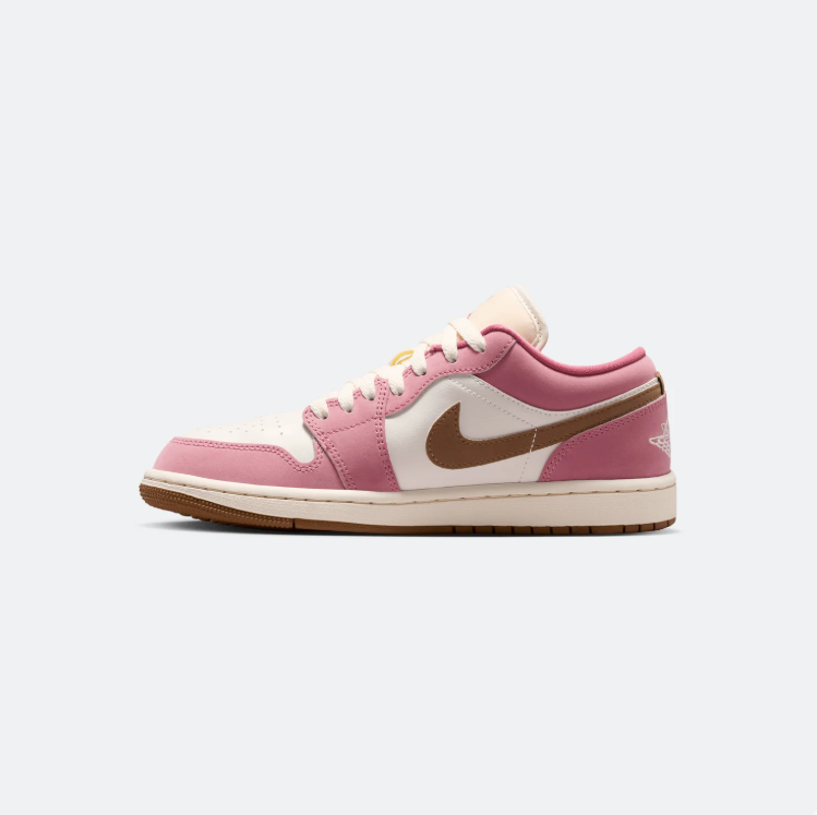 Air Jordan 1 Low Sneakers - Pink & Cream with Brown Swoosh