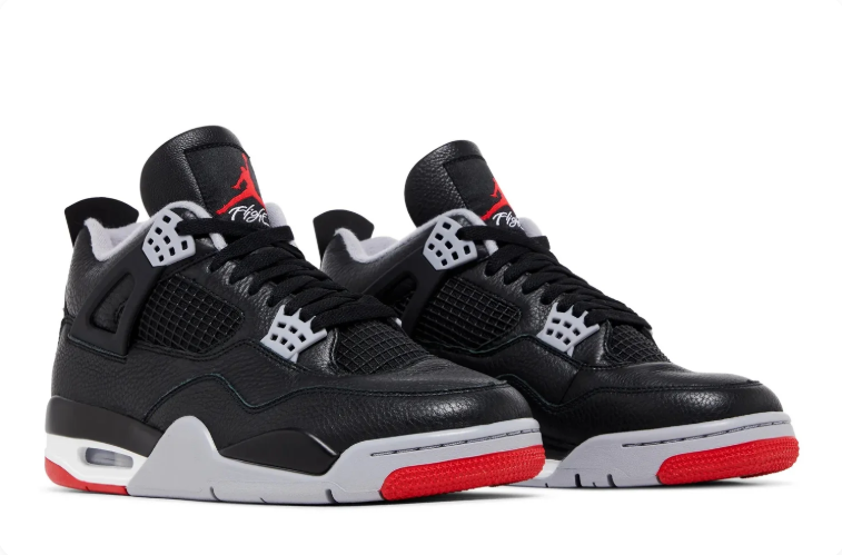 Air Jordan 4 Sneakers - Black, Gray & Red