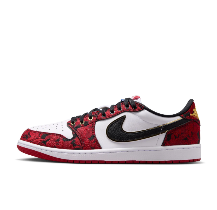 Air Jordan 1 Low OG Sneakers - Red Floral, White & Black