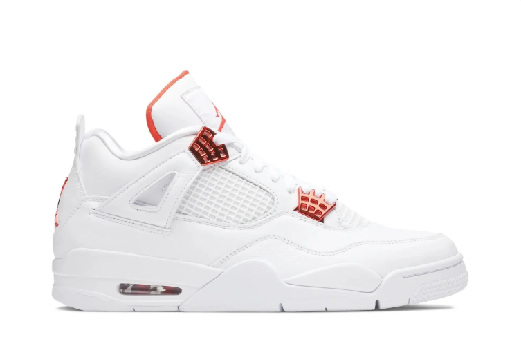 Air Jordan 4 Sneakers - White with Metallic Accents