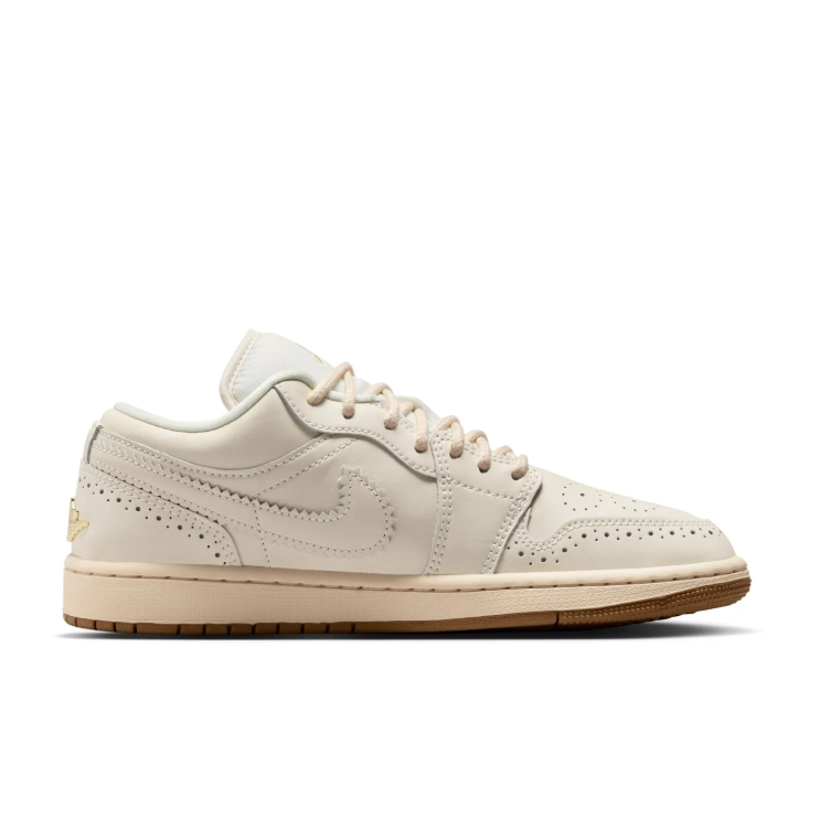 Air Jordan 1 Low Sneakers - Cream with Gum Sole & Gold-Tone Details