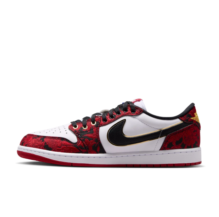 Air Jordan 1 Low OG Sneakers - Red Floral, White & Black