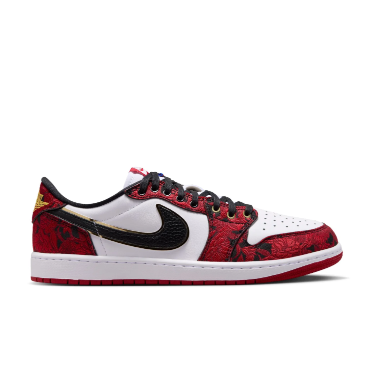 Air Jordan 1 Low OG Sneakers - Red Floral, White & Black