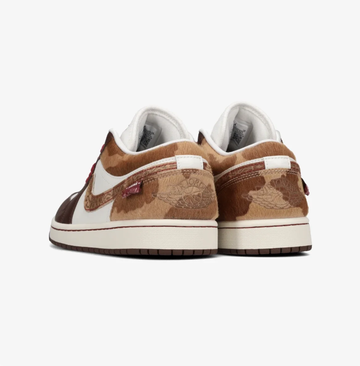 Air Jordan 1 Low Sneakers - Brown & Cream with Patterned Accents