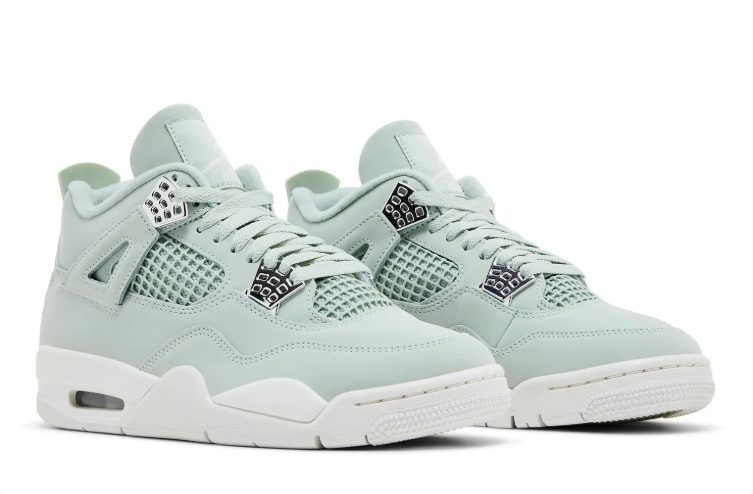Air Jordan 4 Sneakers - Mint Green & White with Metallic Details