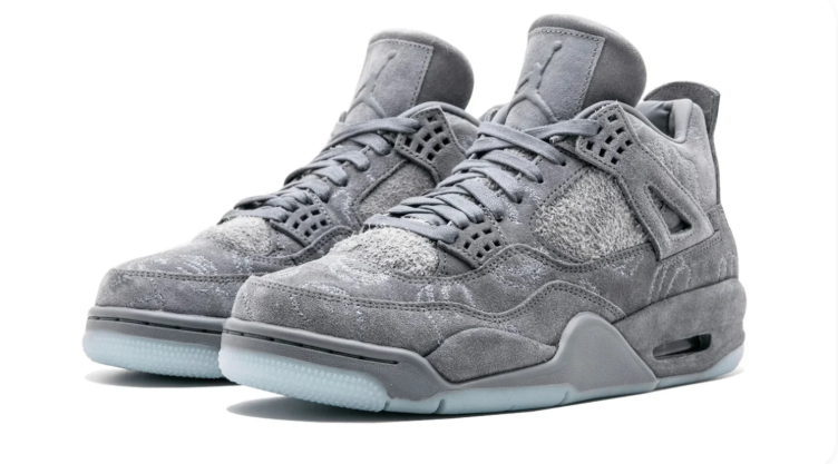 Air Jordan 4 Sneakers - Textured Gray with Icy Blue Sole