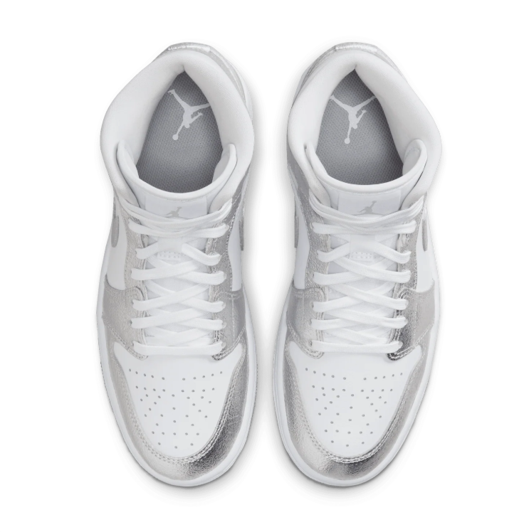 Air Jordan 1 Mid Sneakers - White & Metallic Silver