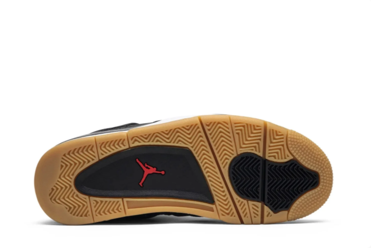 Air Jordan 4 Sneakers - Black with Gum Sole & Tonal Pattern