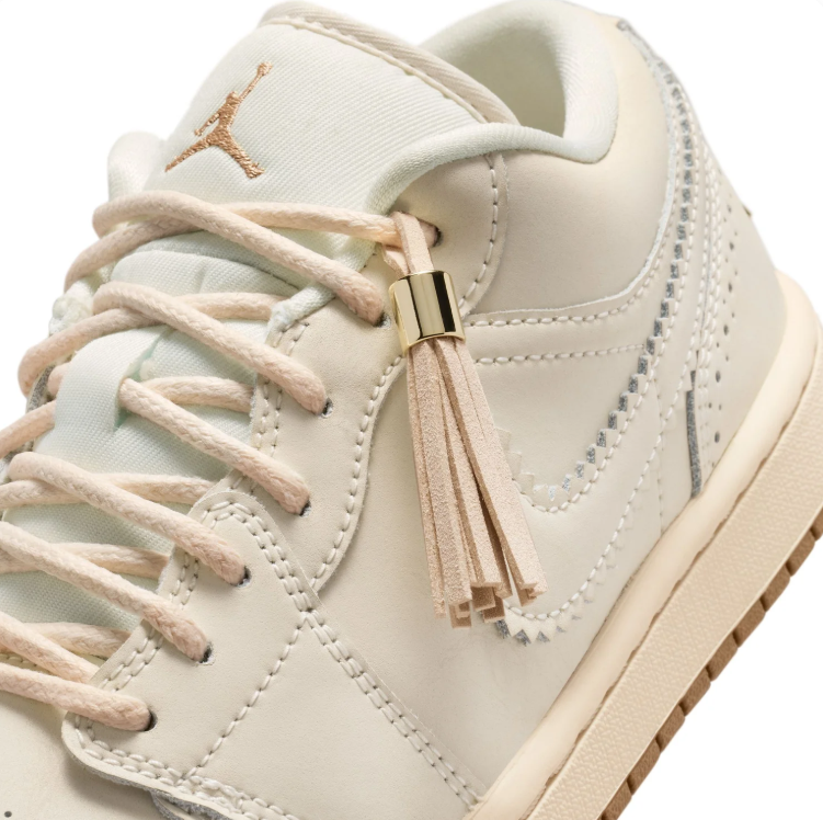 Air Jordan 1 Low Sneakers - Cream with Gum Sole & Gold-Tone Details