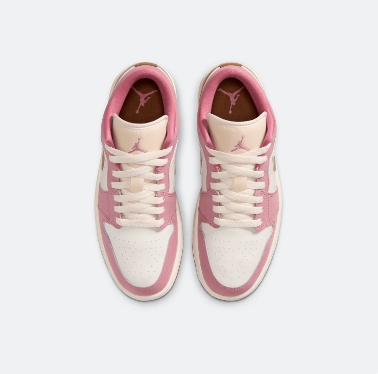Air Jordan 1 Low Sneakers - Pink & Cream with Brown Swoosh
