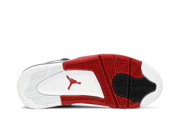 Air Jordan 4 Sneakers - White, Red & Black with Line-Art Print
