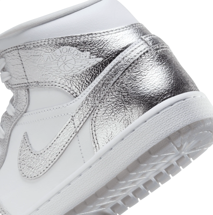 Air Jordan 1 Mid Sneakers - White & Metallic Silver