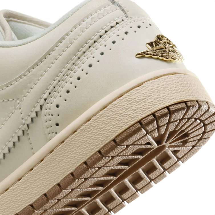 Air Jordan 1 Low Sneakers - Cream with Gum Sole & Gold-Tone Details