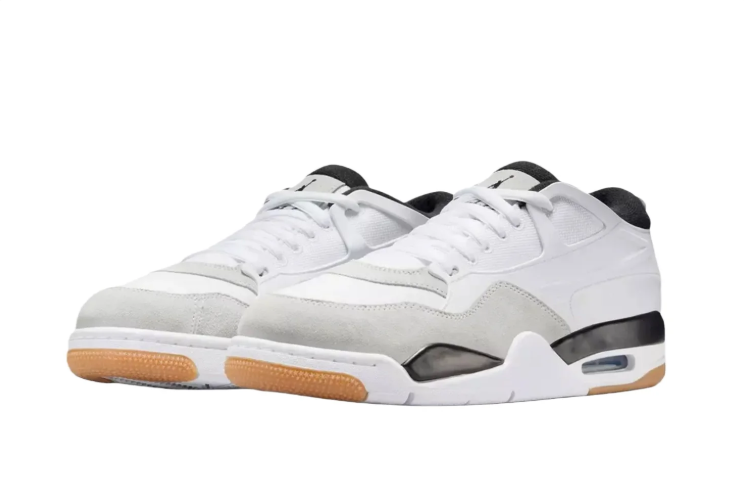 Air Jordan 4 RM Sneakers - White, Light Gray & Black with Gum Accents