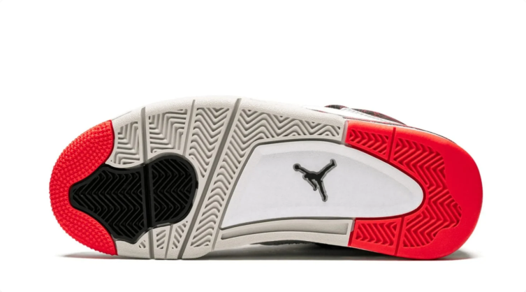 Air Jordan 4 Sneakers - White & Black with Red Crackle Details