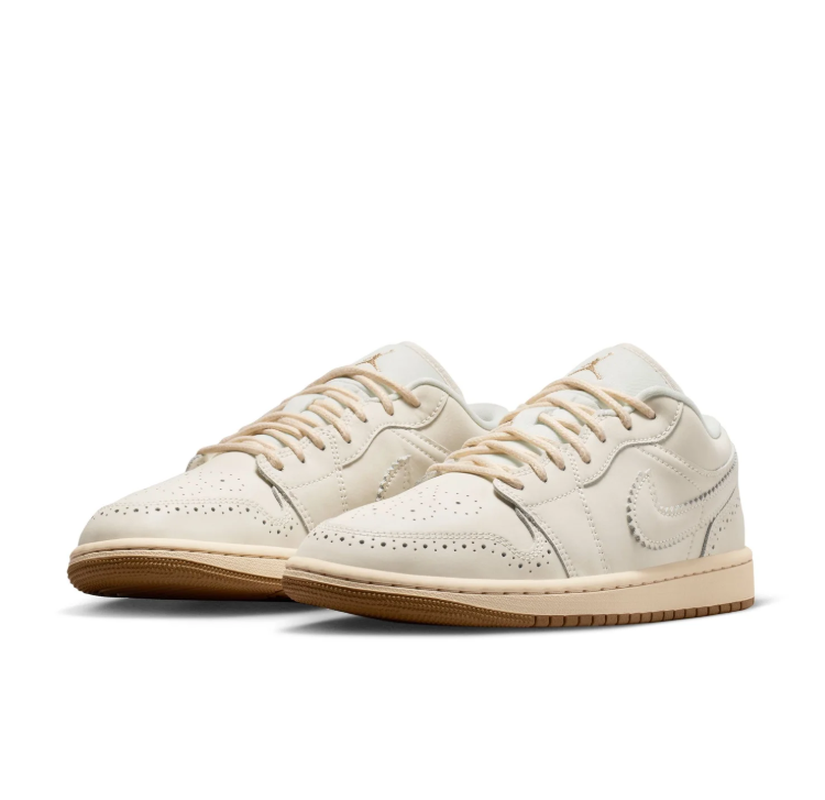Air Jordan 1 Low Sneakers - Cream with Gum Sole & Gold-Tone Details