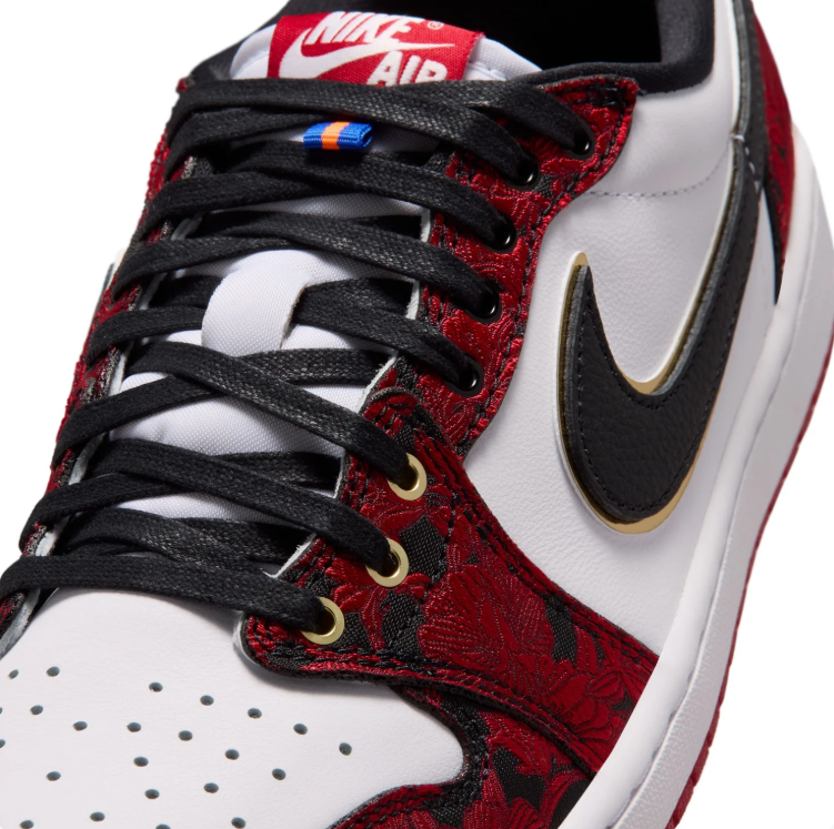 Air Jordan 1 Low OG Sneakers - Red Floral, White & Black