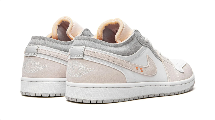 Air Jordan 1 Low Sneakers - White, Cream & Gray with Orange Accents