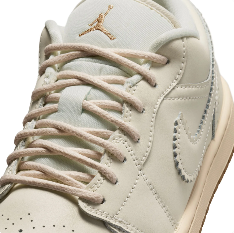 Air Jordan 1 Low Sneakers - Cream with Gum Sole & Gold-Tone Details