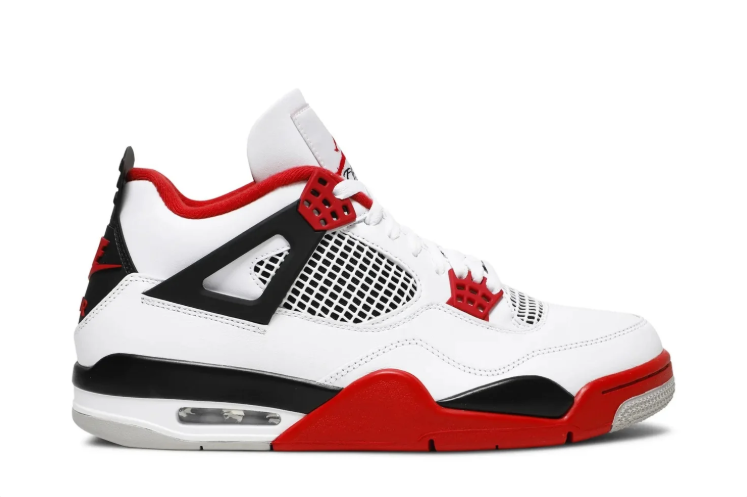 Air Jordan 4 Sneakers - White, Red & Black